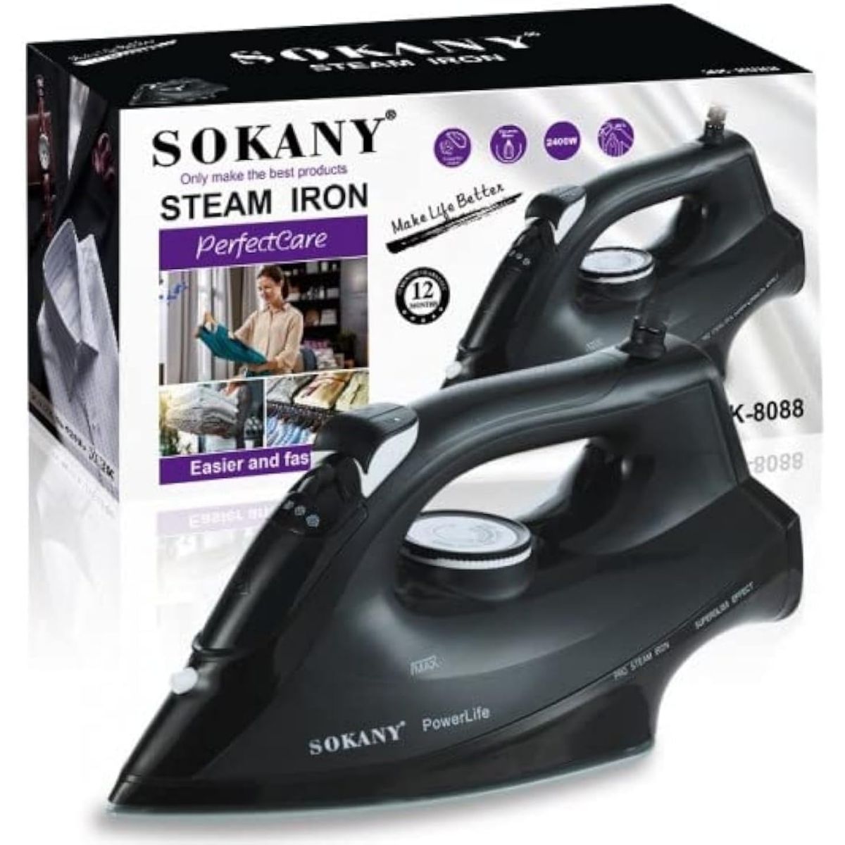 مكواة بخار PowerLife سوكاني، 2400 وات، اسود - SK-8088
مكواة بخار PowerLife سوكاني، 2400 وات، اسود - SK-8088